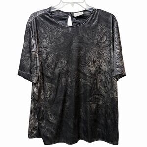 Lauren Lee Shirt Metallic Paisley Black Short Sleeve Size XL